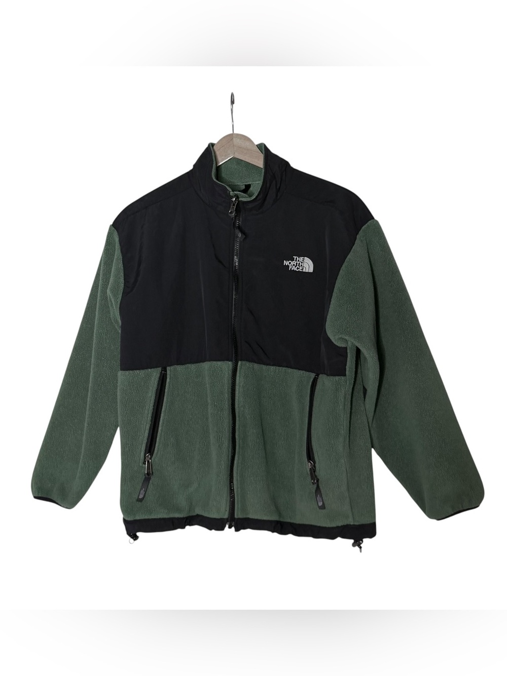 The North Face Fleece Full Zip Jacket Boys Size L Green Black Colorblock Outdoor
